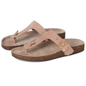 Tory Burch Mello Suede Cork Malva Avola Buff Blush Toe Post Sandals 10 NEW BOX